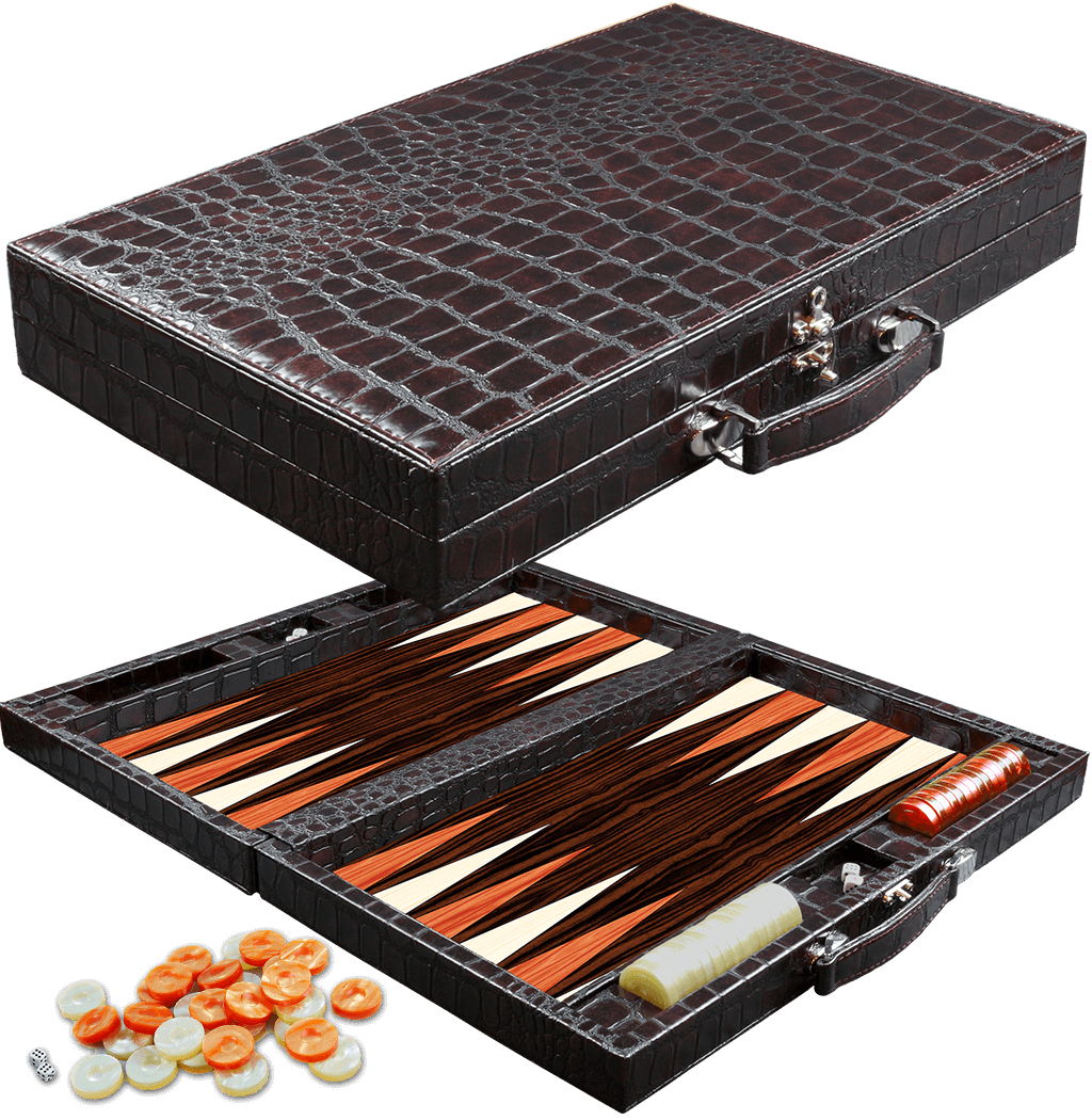 BROWN LEATHER BACKGAMMON SETS
